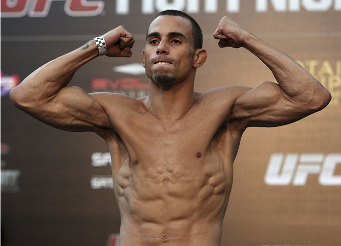 SINGAPORE - JANUARY 03: Sean Soriano during the UFC Fight Night Singapore Weigh-in at the Shoppes at Marina Bay Sands on January 3, 2014 in Singapore. (Photo by Mitch Viquez/Zuffa LLC/Zuffa LLC via Getty Images)