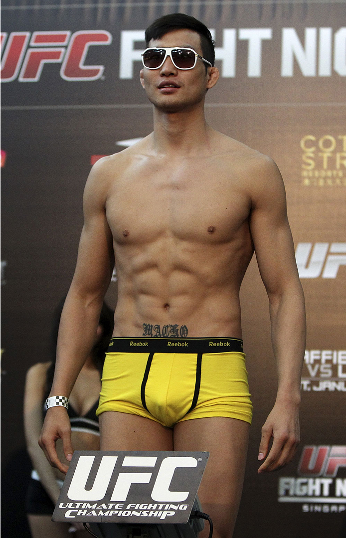 SINGAPORE - JANUARY 03: Lim Hyun Gyu during the UFC Fight Night Singapore Weigh-in at the Shoppes at Marina Bay Sands on January 3, 2014 in Singapore. (Photo by Mitch Viquez/Zuffa LLC/Zuffa LLC via Getty Images)