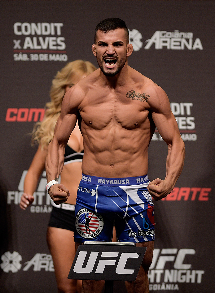 GOIANIA, BRAZIL - MAY 29: Featherweight fighter Mirsad Bektic of Bosnia weighs in during the UFC Fight Night Weigh-ins at Goiania Arena on May 29, 2015 in Goiania, Brazil. (Photo by Buda Mendes/Zuffa LLC/Zuffa LLC via Getty Images)