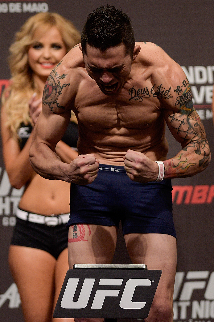 GOIANIA, BRAZIL - MAY 29: Featherweight fighter Rony Jason of Brazil weighs in during the UFC Fight Night Weigh-ins at Goiania Arena on May 29, 2015 in Goiania, Brazil. (Photo by Buda Mendes/Zuffa LLC/Zuffa LLC via Getty Images)