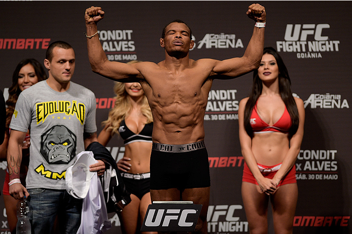 GOIANIA, BRAZIL - MAY 29: Lightweight fighter Francisco Massaranduba of Brazil weighs in during the UFC Fight Night Weigh-ins at Goiania Arena on May 29, 2015 in Goiania, Brazil. (Photo by Buda Mendes/Zuffa LLC/Zuffa LLC via Getty Images)