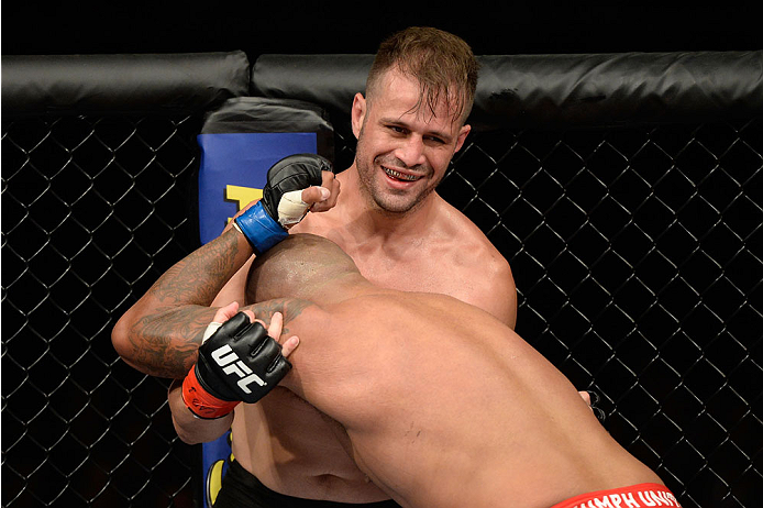 BARUERI, BRAZIL - OCTOBER 9: Fabio Maldonado smiles while fighting against Joey Beltran in their light heavyweight bout during the UFC Fight Night event at the Ginasio Jose Correa on October 9, 2013 in Barueri, Sao Paulo, Brazil. (Photo by Jeff Bottari/Z