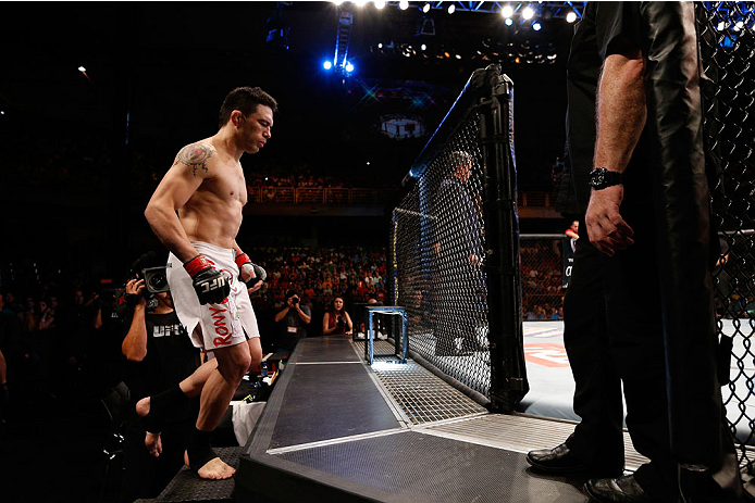 GOIANIA, BRAZIL - NOVEMBER 09: Rony ''Jason'' Mariano Bezerra prepares to enter the Octagon before his featherweight bout against Jeremy Stephens during the UFC event at Arena Goiania on November 9, 2013 in Goiania, Brazil. (Photo by Josh Hedges/Zuffa LLC