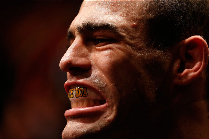 GOIANIA, BRAZIL - NOVEMBER 09: Santiago Ponzinibbio prepares to enter the Octagon before his welterweight bout against Ryan LaFlare during the UFC event at Arena Goiania on November 9, 2013 in Goiania, Brazil. (Photo by Josh Hedges/Zuffa LLC/Zuffa LLC via