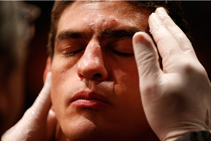 GOIANIA, BRAZIL - NOVEMBER 09: Paulo Thiago prepares to enter the Octagon before his welterweight bout against Brandon Thatch during the UFC event at Arena Goiania on November 9, 2013 in Goiania, Brazil. (Photo by Josh Hedges/Zuffa LLC/Zuffa LLC via Gett