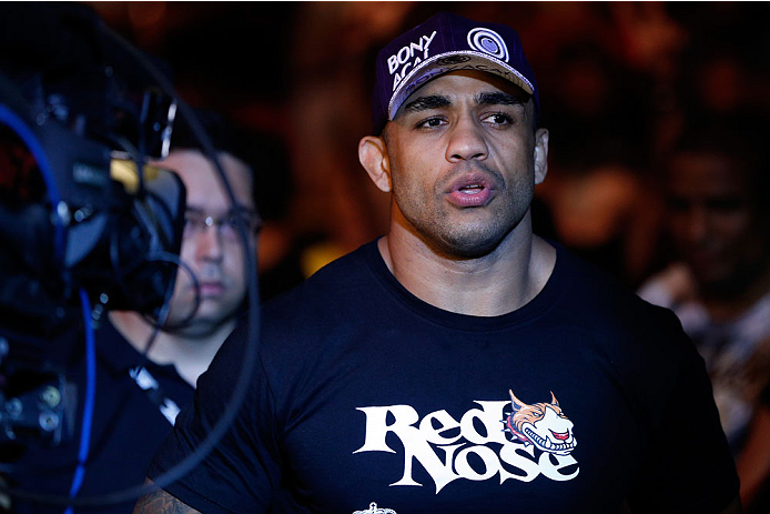 GOIANIA, BRAZIL - NOVEMBER 09: Rafael ''Fejao'' Cavalcante enters the arena before his light heavyweight bout against Igor Pokrajac during the UFC event at Arena Goiania on November 9, 2013 in Goiania, Brazil. (Photo by Josh Hedges/Zuffa LLC/Zuffa LLC via