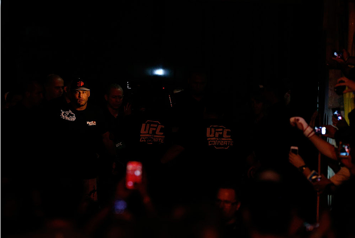 GOIANIA, BRAZIL - NOVEMBER 09: Dan Henderson enters the arena before his light heavyweight bout against Vitor Belfort during the UFC event at Arena Goiania on November 9, 2013 in Goiania, Brazil. (Photo by Josh Hedges/Zuffa LLC/Zuffa LLC via Getty Images)