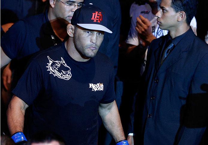 GOIANIA, BRAZIL - NOVEMBER 09: Dan Henderson enters the arena before his light heavyweight bout against Vitor Belfort during the UFC event at Arena Goiania on November 9, 2013 in Goiania, Brazil. (Photo by Josh Hedges/Zuffa LLC/Zuffa LLC via Getty Images)