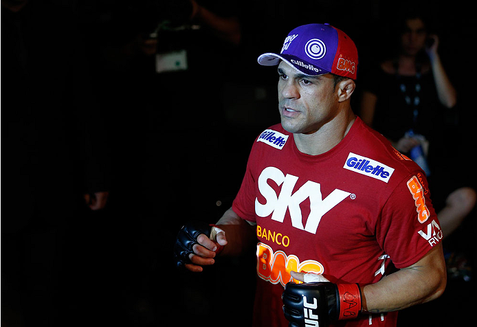 GOIANIA, BRAZIL - NOVEMBER 09: Vitor Belfort enters the arena before his light heavyweight bout against Dan Henderson during the UFC event at Arena Goiania on November 9, 2013 in Goiania, Brazil. (Photo by Josh Hedges/Zuffa LLC/Zuffa LLC via Getty Images)