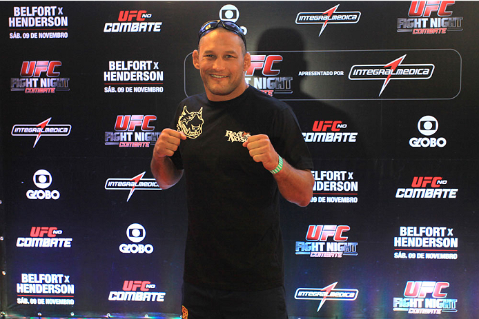 GOIANIA, BRAZIL - NOVEMBER 7: Dan Henderson attends the UFC Fight Night open workout at Buena Vista Shopping on November 7, 2013 in Goiania, Brazil. (Photo by Weimer Carvalho/Zuffa LLC/Zuffa LLC via Getty Images)