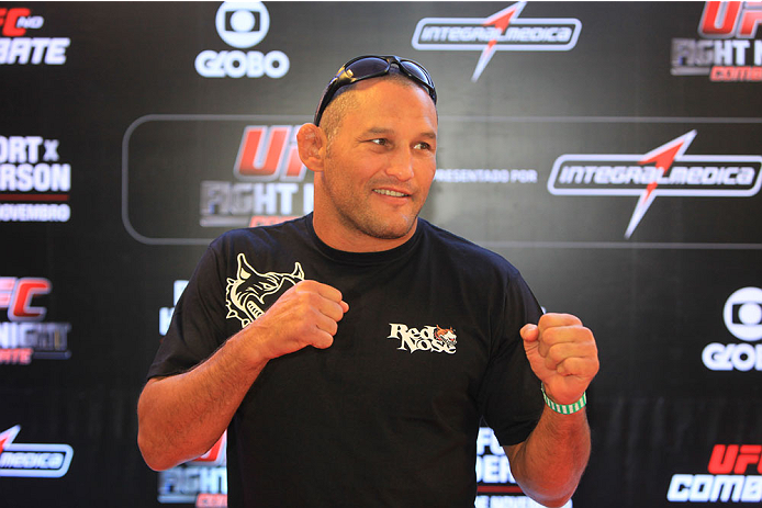 GOIANIA, BRAZIL - NOVEMBER 7: Dan Henderson poses the UFC Fight Night open workout at Buena Vista Shopping on November 7, 2013 in Goiania, Brazil. (Photo by Weimer Carvalho/Zuffa LLC/Zuffa LLC via Getty Images)