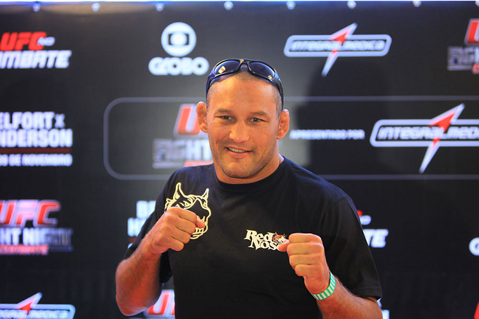 GOIANIA, BRAZIL - NOVEMBER 7: Dan Henderson poses the UFC Fight Night open workout at Buena Vista Shopping on November 7, 2013 in Goiania, Brazil. (Photo by Weimer Carvalho/Zuffa LLC/Zuffa LLC via Getty Images)