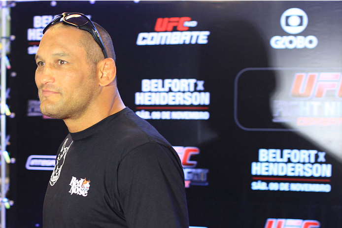 GOIANIA, BRAZIL - NOVEMBER 7: Dan Henderson attends the UFC Fight Night open workout at Buena Vista Shopping on November 7, 2013 in Goiania, Brazil. (Photo by Weimer Carvalho/Zuffa LLC/Zuffa LLC via Getty Images)