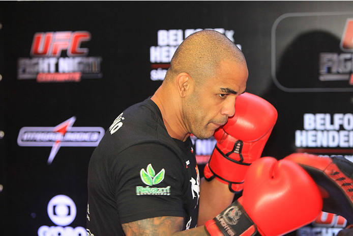 GOIANIA, BRAZIL - NOVEMBER 7: Rafael "Feijao" Cavalcante attends the UFC Fight Night open workout at Buena Vista Shopping on November 7, 2013 in Goiania, Brazil. (Photo by Weimer Carvalho/Zuffa LLC/Zuffa LLC via Getty Images)
