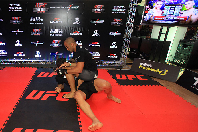 GOIANIA, BRAZIL - NOVEMBER 7: Rafael "Feijao" Cavalcante attends the UFC Fight Night open workout at Buena Vista Shopping on November 7, 2013 in Goiania, Brazil. (Photo by Weimer Carvalho/Zuffa LLC/Zuffa LLC via Getty Images)