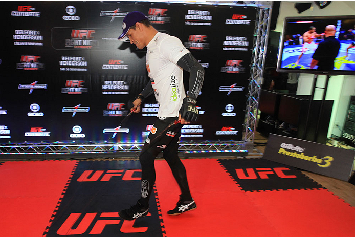 GOIANIA, BRAZIL - NOVEMBER 7: Cezar "Mutante"Ferreira attends the UFC Fight Night open workout at Buena Vista Shopping on November 7, 2013 in Goiania, Brazil. (Photo by Weimer Carvalho/Zuffa LLC/Zuffa LLC via Getty Images)