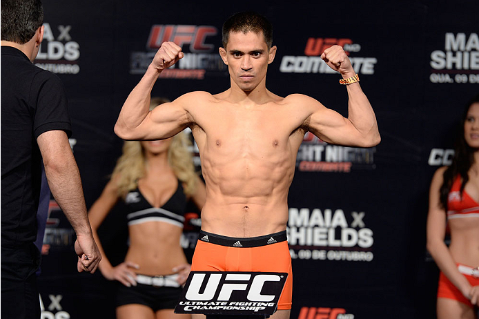 BARUERI, BRAZIL - OCTOBER 8: Chris Cariaso weighs-in during the UFC Fight Night: Maia v Shields weigh-in at the Ginasio Jose Correa on October 8, 2013 in Barueri, Sao Paulo, Brazil. (Photo by Jeff Bottari/Zuffa LLC/Zuffa LLC via Getty Images)
