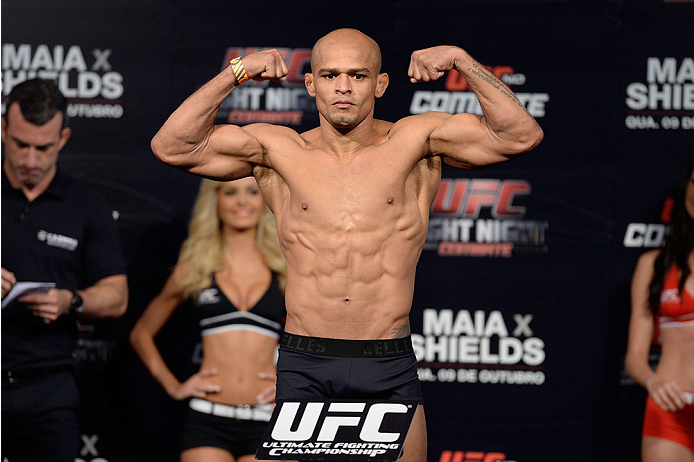 BARUERI, BRAZIL - OCTOBER 8: Iliarde Santos weighs-in during the UFC Fight Night: Maia v Shields weigh-in at the Ginasio Jose Correa on October 8, 2013 in Barueri, Sao Paulo, Brazil. (Photo by Jeff Bottari/Zuffa LLC/Zuffa LLC via Getty Images)