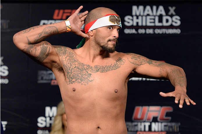 BARUERI, BRAZIL - OCTOBER 8: Joey Beltran weighs-in during the UFC Fight Night: Maia v Shields weigh-in at the Ginasio Jose Correa on October 8, 2013 in Barueri, Sao Paulo, Brazil. (Photo by Jeff Bottari/Zuffa LLC/Zuffa LLC via Getty Images)