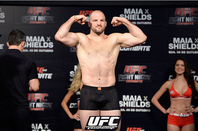 BARUERI, BRAZIL - OCTOBER 8: Matt Hamill weighs-in during the UFC Fight Night: Maia v Shields weigh-in at the Ginasio Jose Correa on October 8, 2013 in Barueri, Sao Paulo, Brazil. (Photo by Jeff Bottari/Zuffa LLC/Zuffa LLC via Getty Images)