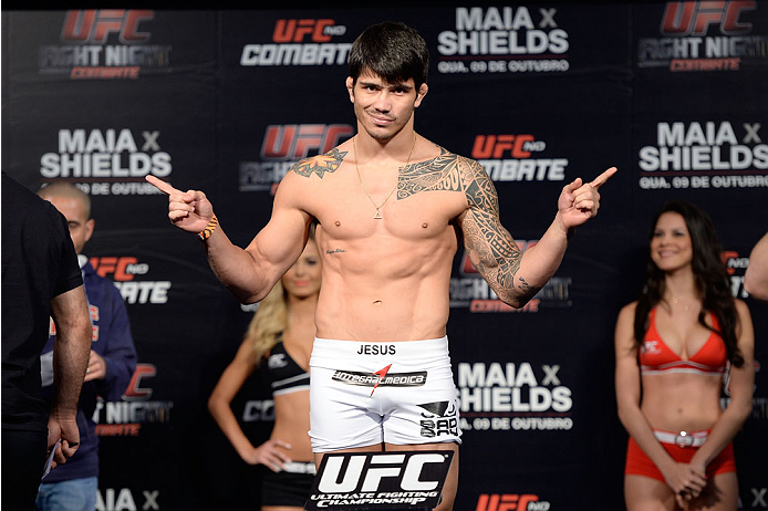 BARUERI, BRAZIL - OCTOBER 8: Erick Silva weighs-in during the UFC Fight Night: Maia v Shields weigh-in at the Ginasio Jose Correa on October 8, 2013 in Barueri, Sao Paulo, Brazil. (Photo by Jeff Bottari/Zuffa LLC/Zuffa LLC via Getty Images)