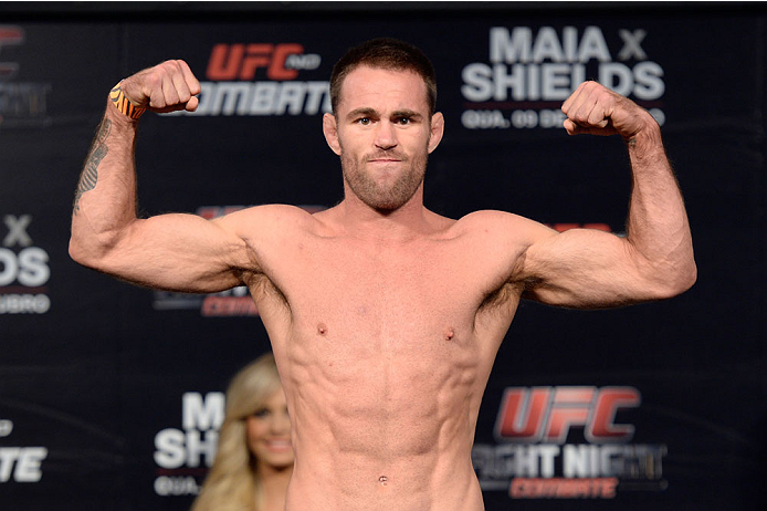BARUERI, BRAZIL - OCTOBER 8: Jake Shields weighs-in during the UFC Fight Night: Maia v Shields weigh-in at the Ginasio Jose Correa on October 8, 2013 in Barueri, Sao Paulo, Brazil. (Photo by Jeff Bottari/Zuffa LLC/Zuffa LLC via Getty Images)