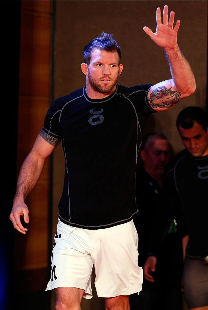BELO HORIZONTE, BRAZIL - SEPTEMBER 02: Ryan Bader holds an open training session for media at the Ouro Minas Palace Hotel on September 2, 2013 in Belo Horizonte, Brazil. (Photo by Josh Hedges/Zuffa LLC/Zuffa LLC via Getty Images)
