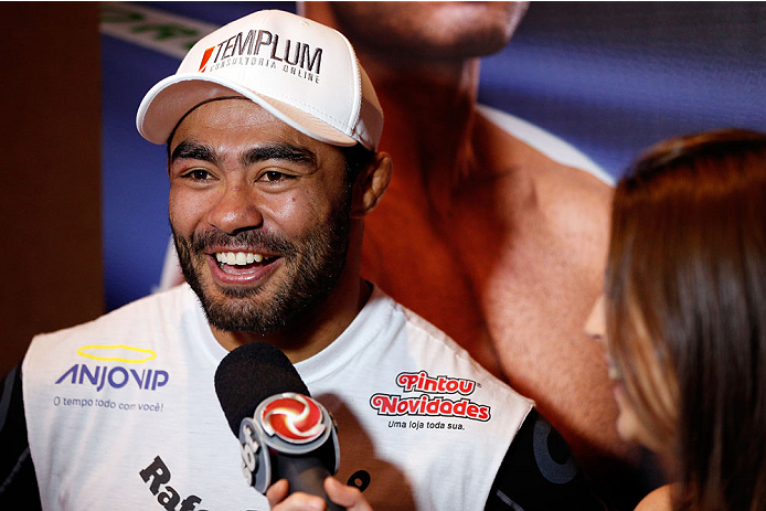 BELO HORIZONTE, BRAZIL - SEPTEMBER 02: Rafael Natal interacts with media after an open training session for media at the Ouro Minas Palace Hotel on September 2, 2013 in Belo Horizonte, Brazil. (Photo by Josh Hedges/Zuffa LLC/Zuffa LLC via Getty Images)