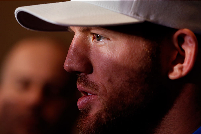 BELO HORIZONTE, BRAZIL - SEPTEMBER 02: Ryan Bader interacts with media after an open training session for media at the Ouro Minas Palace Hotel on September 2, 2013 in Belo Horizonte, Brazil. (Photo by Josh Hedges/Zuffa LLC/Zuffa LLC via Getty Images)