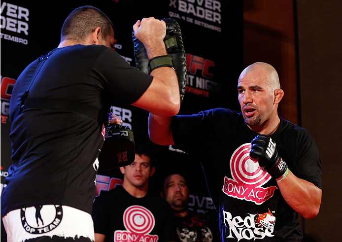 BELO HORIZONTE, BRAZIL - SEPTEMBER 02: Glover Teixeira holds an open training session for media at the Ouro Minas Palace Hotel on September 2, 2013 in Belo Horizonte, Brazil. (Photo by Josh Hedges/Zuffa LLC/Zuffa LLC via Getty Images)