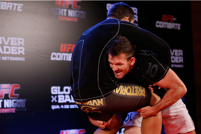 BELO HORIZONTE, BRAZIL - SEPTEMBER 02: Ryan Bader holds an open training session for media at the Ouro Minas Palace Hotel on September 2, 2013 in Belo Horizonte, Brazil. (Photo by Josh Hedges/Zuffa LLC/Zuffa LLC via Getty Images)