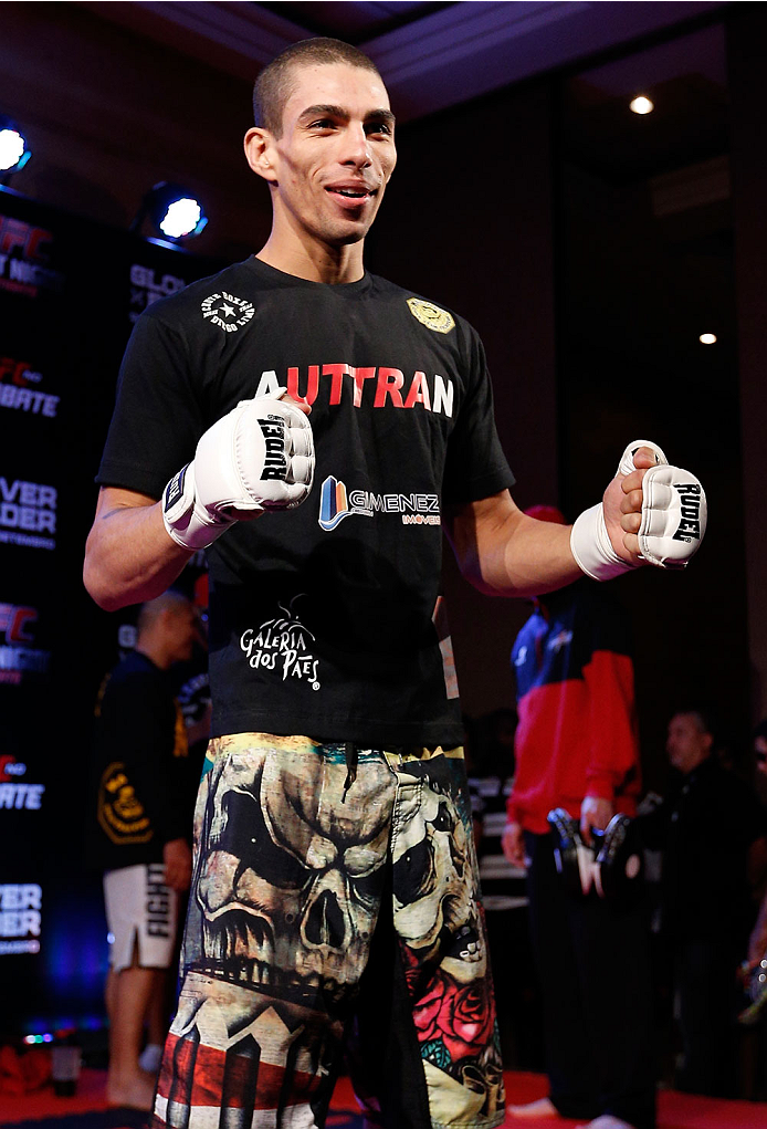 BELO HORIZONTE, BRAZIL - SEPTEMBER 02: Lucas Martins poses for photos after an open training session for media at the Ouro Minas Palace Hotel on September 2, 2013 in Belo Horizonte, Brazil. (Photo by Josh Hedges/Zuffa LLC/Zuffa LLC via Getty Images)