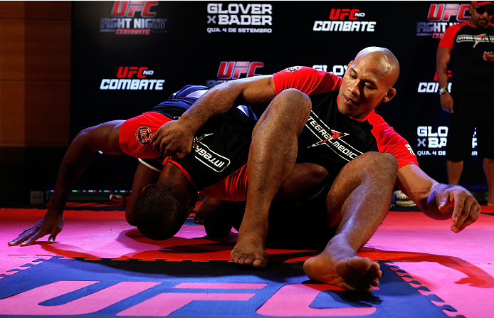 BELO HORIZONTE, BRAZIL - SEPTEMBER 02: Ronaldo "Jacare" Souza holds an open training session for media at the Ouro Minas Palace Hotel on September 2, 2013 in Belo Horizonte, Brazil. (Photo by Josh Hedges/Zuffa LLC/Zuffa LLC via Getty Images)