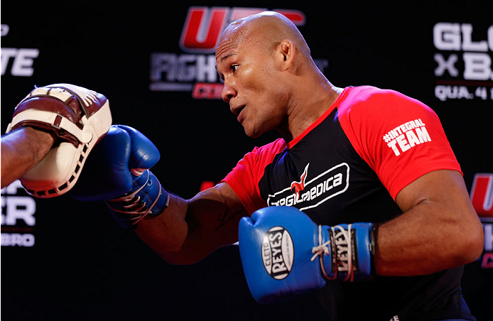 BELO HORIZONTE, BRAZIL - SEPTEMBER 02: Ronaldo "Jacare" Souza holds an open training session for media at the Ouro Minas Palace Hotel on September 2, 2013 in Belo Horizonte, Brazil. (Photo by Josh Hedges/Zuffa LLC/Zuffa LLC via Getty Images)