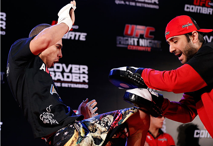 BELO HORIZONTE, BRAZIL - SEPTEMBER 02: Lucas Martins holds an open training session for media at the Ouro Minas Palace Hotel on September 2, 2013 in Belo Horizonte, Brazil. (Photo by Josh Hedges/Zuffa LLC/Zuffa LLC via Getty Images)