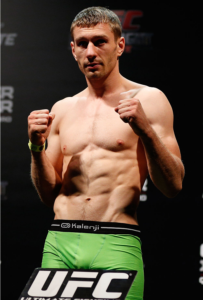 BELO HORIZONTE, BRAZIL - SEPTEMBER 03: Piotr Hallmann weighs in during the UFC weigh-in event at Mineirinho Arena on September 3, 2013 in Belo Horizonte, Brazil. (Photo by Josh Hedges/Zuffa LLC/Zuffa LLC via Getty Images)
