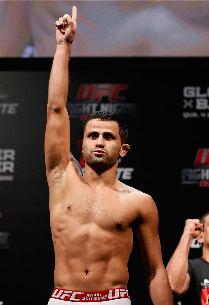 BELO HORIZONTE, BRAZIL - SEPTEMBER 03: Jussier Formiga weighs in during the UFC weigh-in event at Mineirinho Arena on September 3, 2013 in Belo Horizonte, Brazil. (Photo by Josh Hedges/Zuffa LLC/Zuffa LLC via Getty Images)