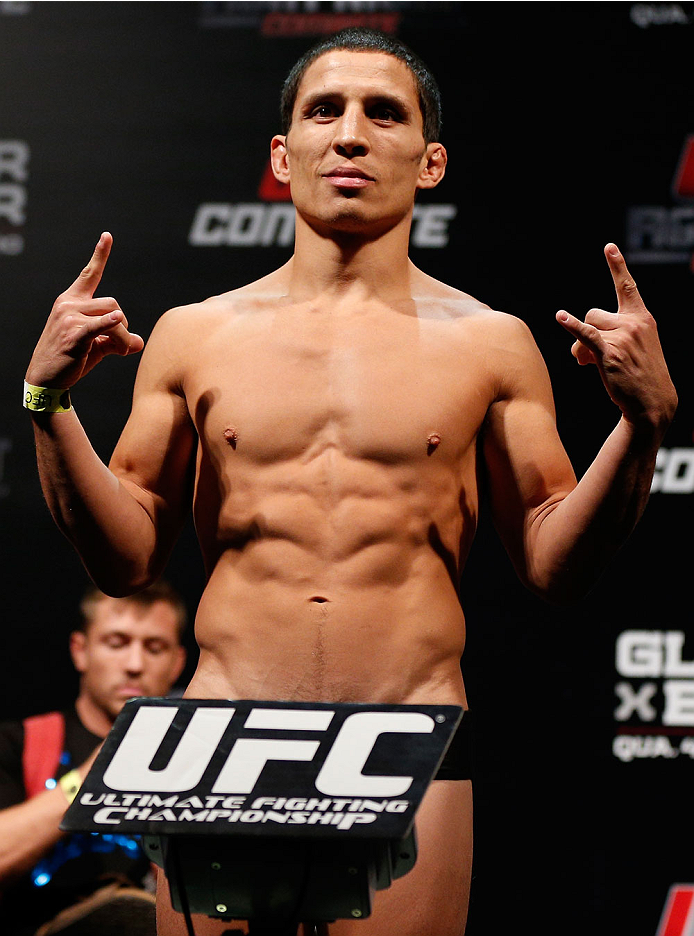 BELO HORIZONTE, BRAZIL - SEPTEMBER 03: Joseph Benavidez weighs in during the UFC weigh-in event at Mineirinho Arena on September 3, 2013 in Belo Horizonte, Brazil. (Photo by Josh Hedges/Zuffa LLC/Zuffa LLC via Getty Images)