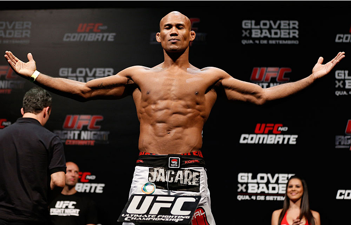 BELO HORIZONTE, BRAZIL - SEPTEMBER 03: Ronaldo "Jacare" Souza weighs in during the UFC weigh-in event at Mineirinho Arena on September 3, 2013 in Belo Horizonte, Brazil. (Photo by Josh Hedges/Zuffa LLC/Zuffa LLC via Getty Images)