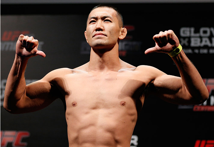 BELO HORIZONTE, BRAZIL - SEPTEMBER 03: Yushin Okami weighs in during the UFC weigh-in event at Mineirinho Arena on September 3, 2013 in Belo Horizonte, Brazil. (Photo by Josh Hedges/Zuffa LLC/Zuffa LLC via Getty Images)