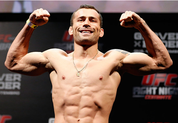 BELO HORIZONTE, BRAZIL - SEPTEMBER 03: Joao Zeferino weighs in during the UFC weigh-in event at Mineirinho Arena on September 3, 2013 in Belo Horizonte, Brazil. (Photo by Josh Hedges/Zuffa LLC/Zuffa LLC via Getty Images)