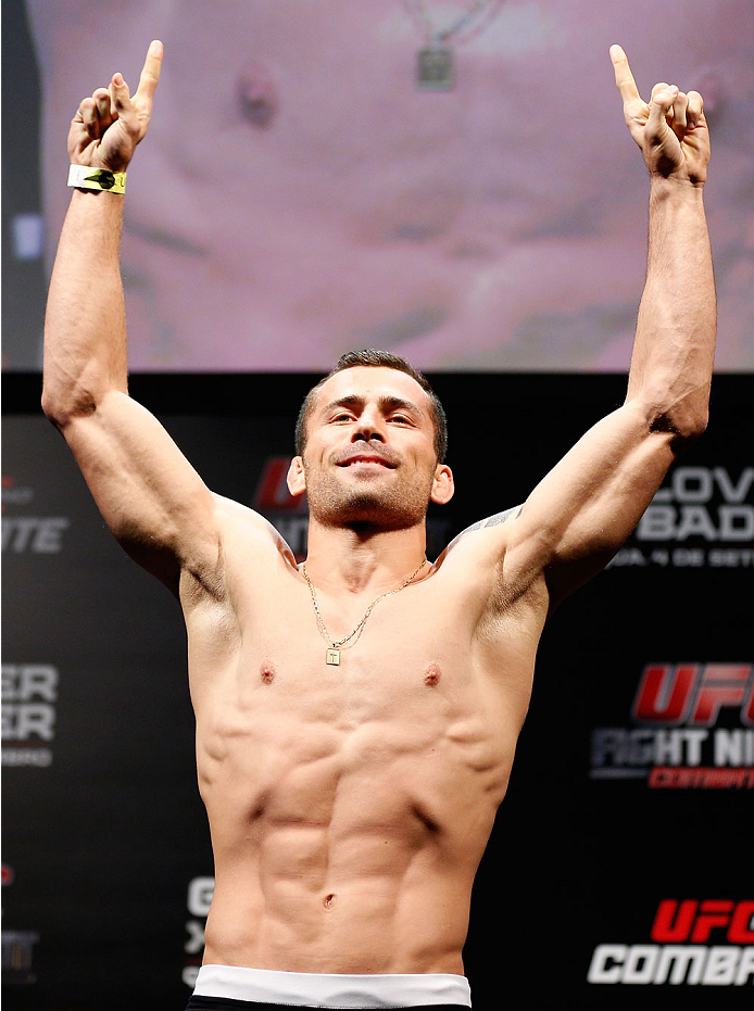 BELO HORIZONTE, BRAZIL - SEPTEMBER 03: Joao Zeferino weighs in during the UFC weigh-in event at Mineirinho Arena on September 3, 2013 in Belo Horizonte, Brazil. (Photo by Josh Hedges/Zuffa LLC/Zuffa LLC via Getty Images)