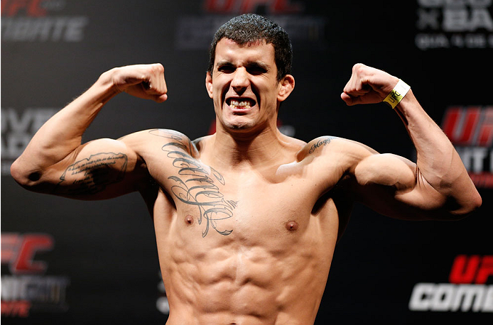 BELO HORIZONTE, BRAZIL - SEPTEMBER 03: Felipe Arantes weighs in during the UFC weigh-in event at Mineirinho Arena on September 3, 2013 in Belo Horizonte, Brazil. (Photo by Josh Hedges/Zuffa LLC/Zuffa LLC via Getty Images)