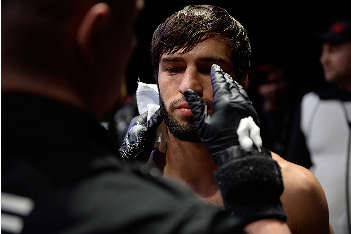 LAS VEGAS, NEVADA - DECEMBER 10: Zubaira Tukhugov prepares for his fight against Phillipe Nover in their featherweight bout during the UFC Fight Night event at The Chelsea at the Cosmopolitan of Las Vegas on December 10, 2015 in Las Vegas, Nevada. (Phot