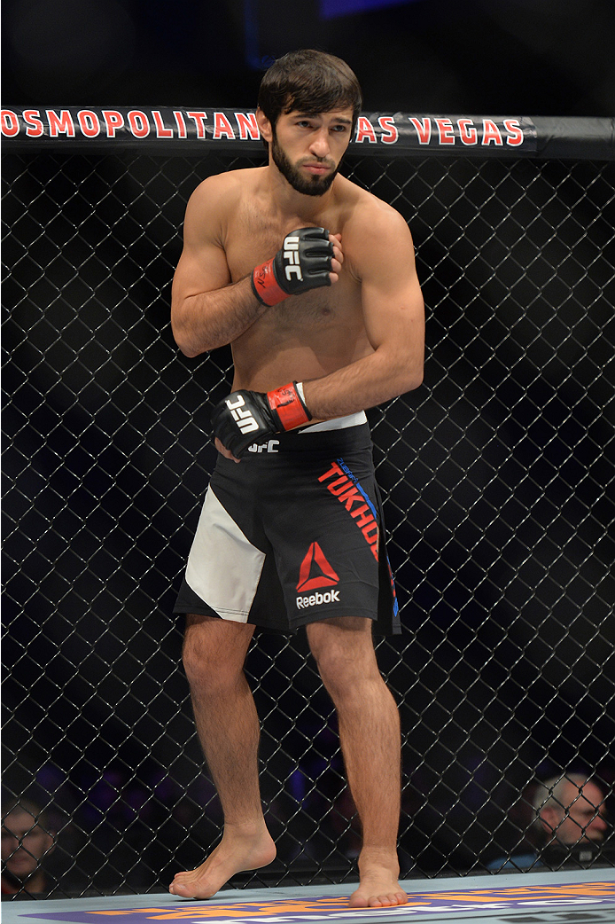 LAS VEGAS, NEVADA - DECEMBER 10: Zubaira Tukhugov prepares for his fight against Phillipe Nover in their featherweight bout during the UFC Fight Night event at The Chelsea at the Cosmopolitan of Las Vegas on December 10, 2015 in Las Vegas, Nevada. (Phot