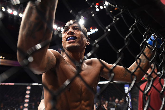LAS VEGAS, NEVADA - DECEMBER 10: Johnny Eduardo rests between rounds in his bantamweight bout against Aljamain Sterling during the UFC Fight Night event at The Chelsea at the Cosmopolitan of Las Vegas on December 10, 2015 in Las Vegas, Nevada. (Photo by