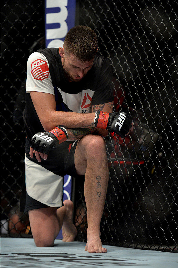 LAS VEGAS, NEVADA - DECEMBER 10: Tim Means celebrates his win over John Howard in their welterweight bout during the UFC Fight Night event at The Chelsea at the Cosmopolitan of Las Vegas on December 10, 2015 in Las Vegas, Nevada. (Photo by Jeff Bottari/