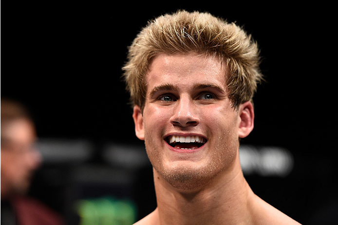 LAS VEGAS, NEVADA - DECEMBER 10: Sage Northcutt celebrates his win over Cody Pfister in their lightweight bout during the UFC Fight Night event at The Chelsea at the Cosmopolitan of Las Vegas on December 10, 2015 in Las Vegas, Nevada. (Photo by Jeff Bot