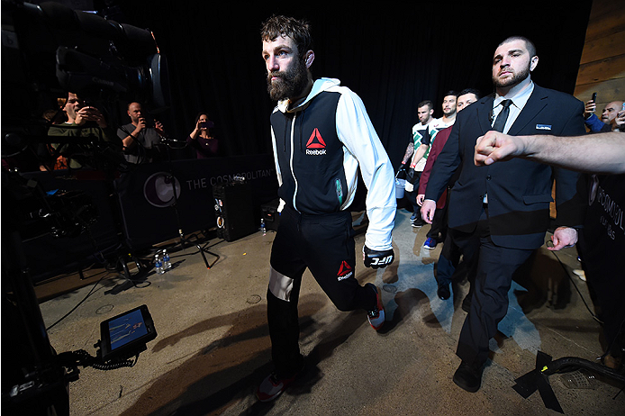 LAS VEGAS, NEVADA - DECEMBER 10: Michael Chiesa enters the arena for his lightweight bout against Jim Miller during the UFC Fight Night event at The Chelsea at the Cosmopolitan of Las Vegas on December 10, 2015 in Las Vegas, Nevada. (Photo by Jeff Botta