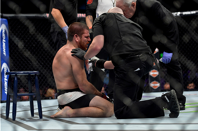 LAS VEGAS, NEVADA - DECEMBER 10: Jim Miller recovers after his loss to Michael Chiesa in their lightweight bout during the UFC Fight Night event at The Chelsea at the Cosmopolitan of Las Vegas on December 10, 2015 in Las Vegas, Nevada. (Photo by Brandon